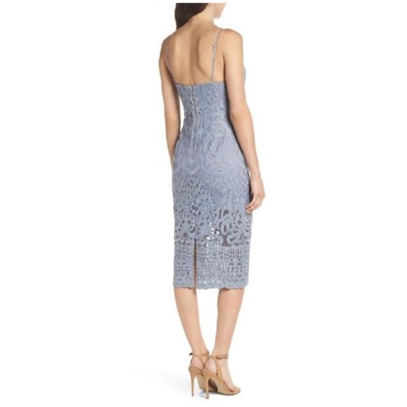 Bardot Gia Lace Pencil Dress In Dusty Blue - Picture 2 of 3